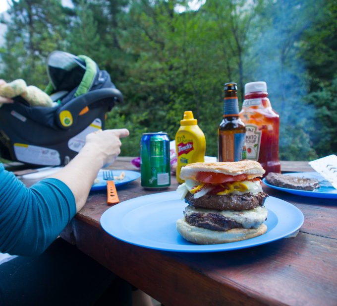 Giant hamburgers cooked over the fire